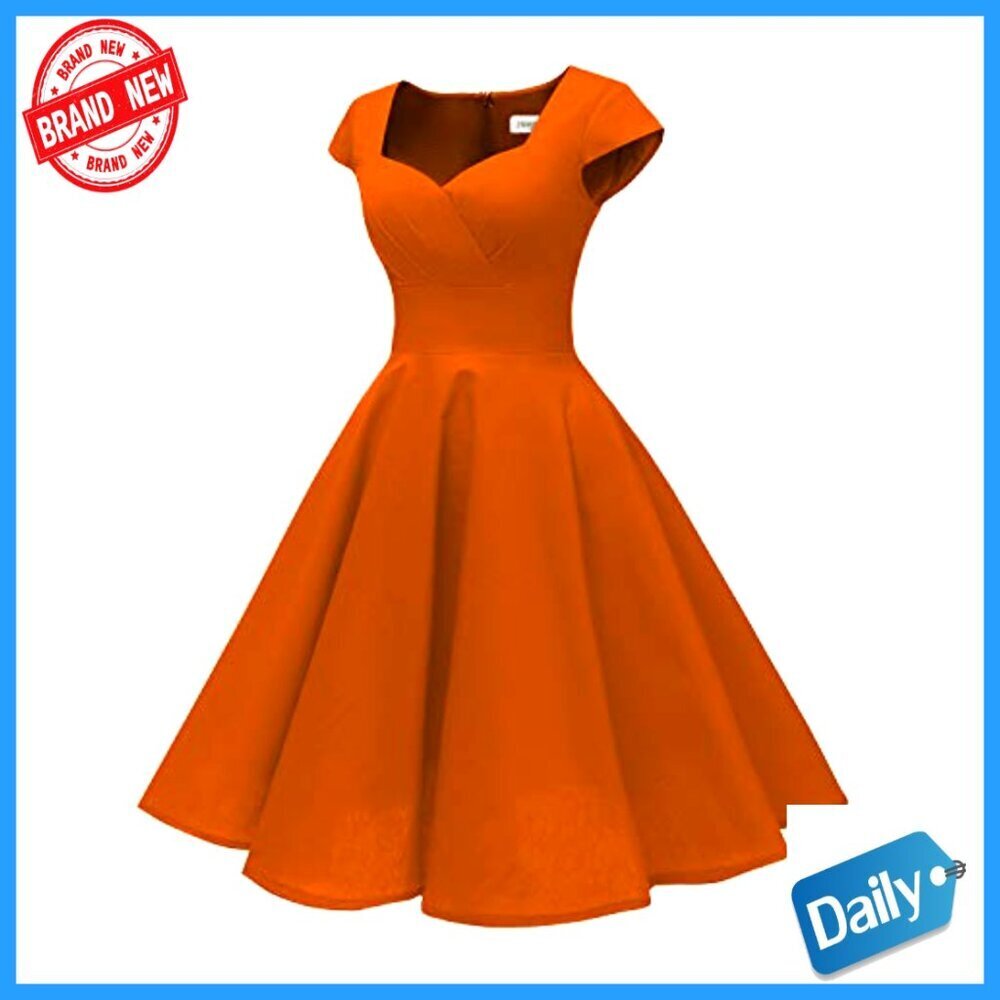 Cap Sleeve Retro Cocktail Swing Dress with Pockets, Tea Length - Picture 5 of 7
